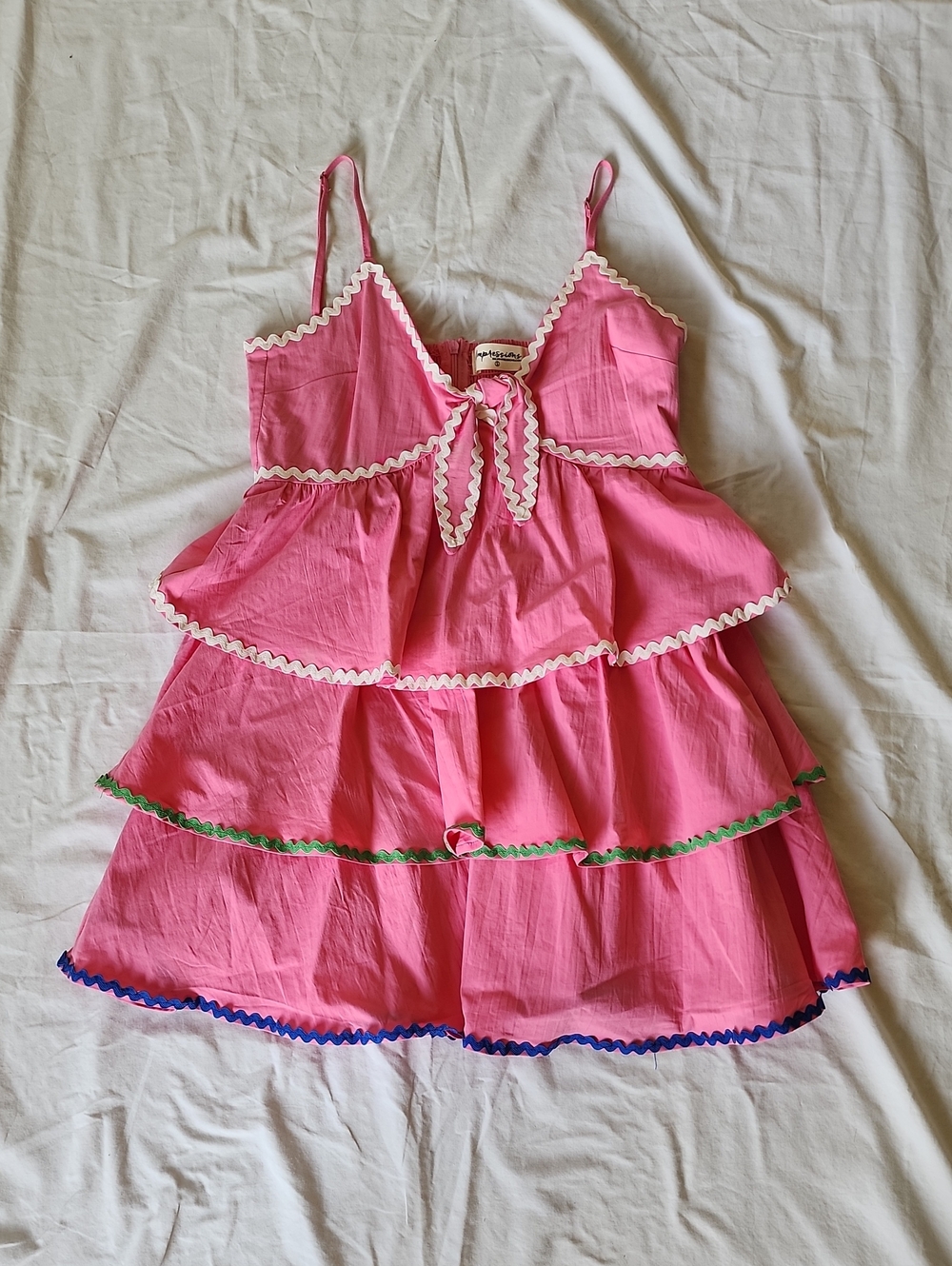 Impressions Size Small Pink Tiered Ruffle Dress with Trim